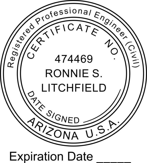 ARIZONA Pre-inked Registered Professional Engineer With Expiration Date Stamp