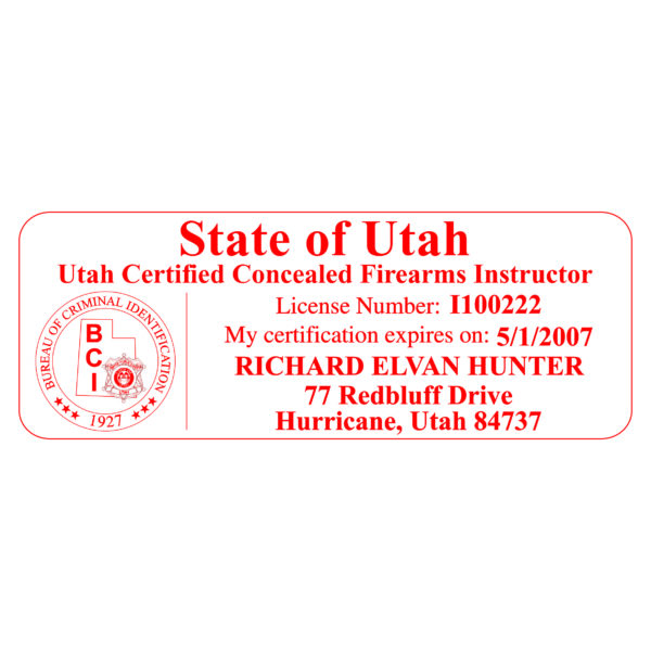 UTAH Concealed Firearms Instructor Stamp – Self-Inking – Combo
