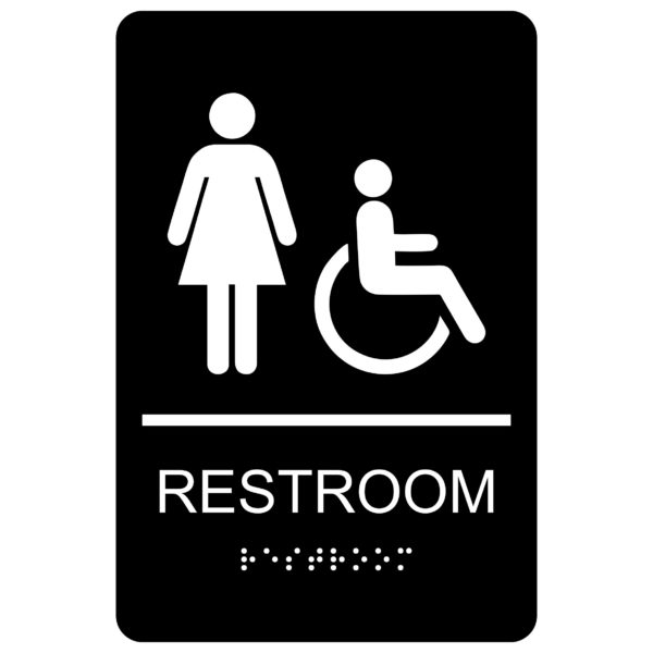 Women with Wheelchair Symbol Restroom – Economy ADA signs with Braille