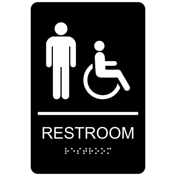 Men with Wheelchair Symbol Restroom – Economy ADA signs with Braille