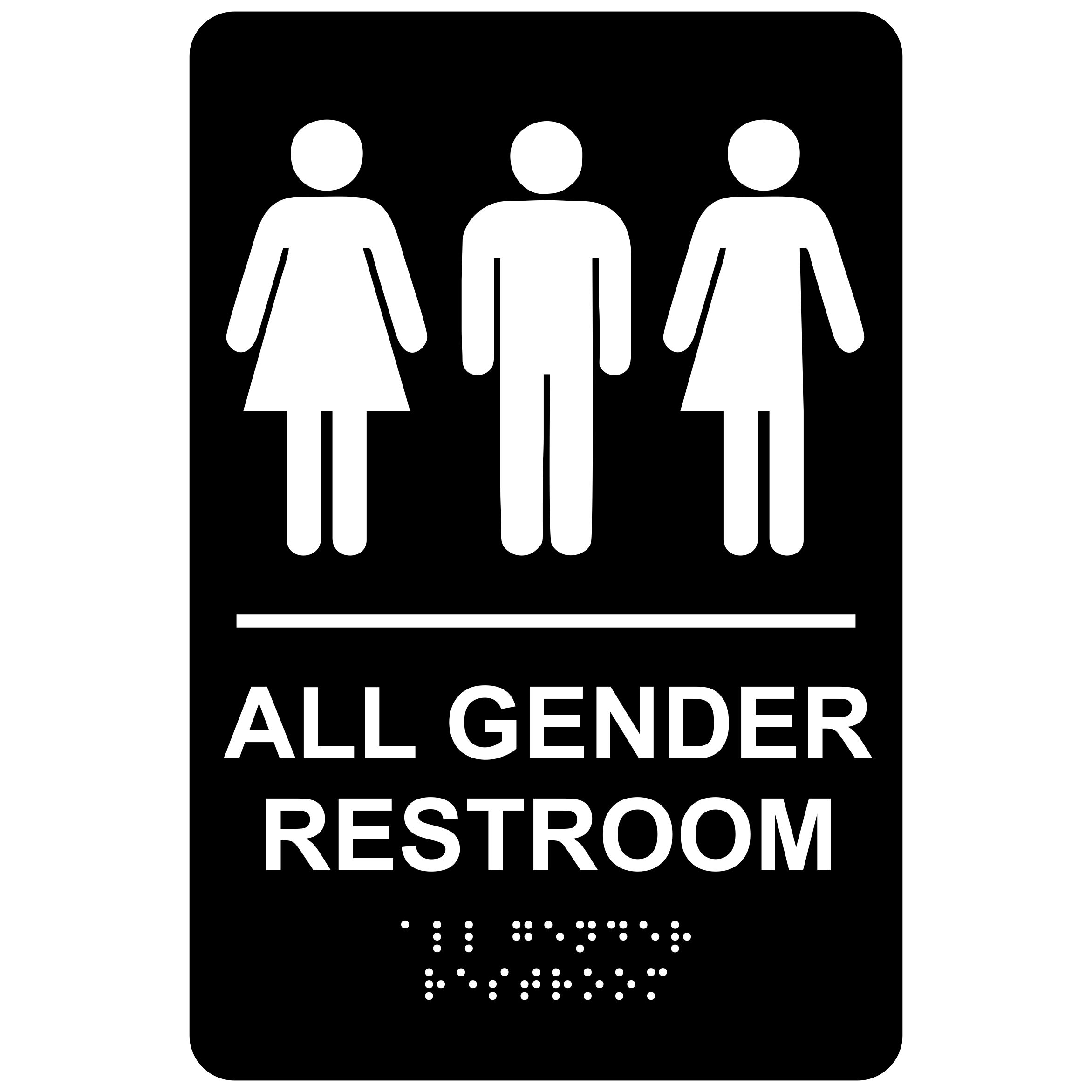 Grey 6 x 8 ADA Braille All Gender Handicap Restroom Sign