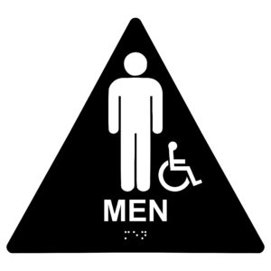 Men with Wheelchair Symbol Restroom – Triangle Economy ADA signs with Braille