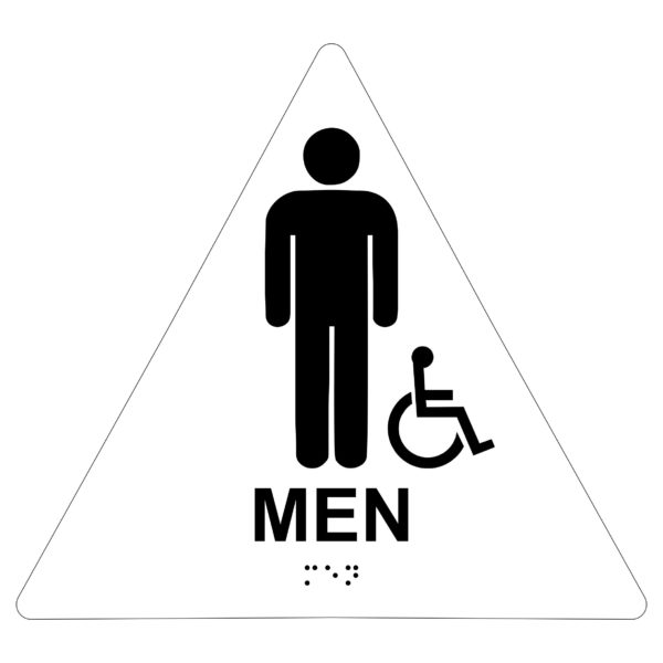 Men with Wheelchair Symbol Restroom – Triangle Economy ADA signs with Braille