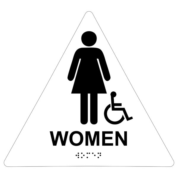 Women with Wheelchair Symbol Restroom – Triangle Economy ADA signs with Braille