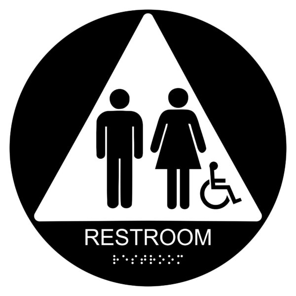Restroom with Wheelchair Symbol – Circular Economy ADA signs with Braille