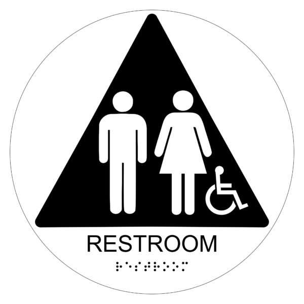 Restroom with Wheelchair Symbol – Circular Economy ADA signs with Braille