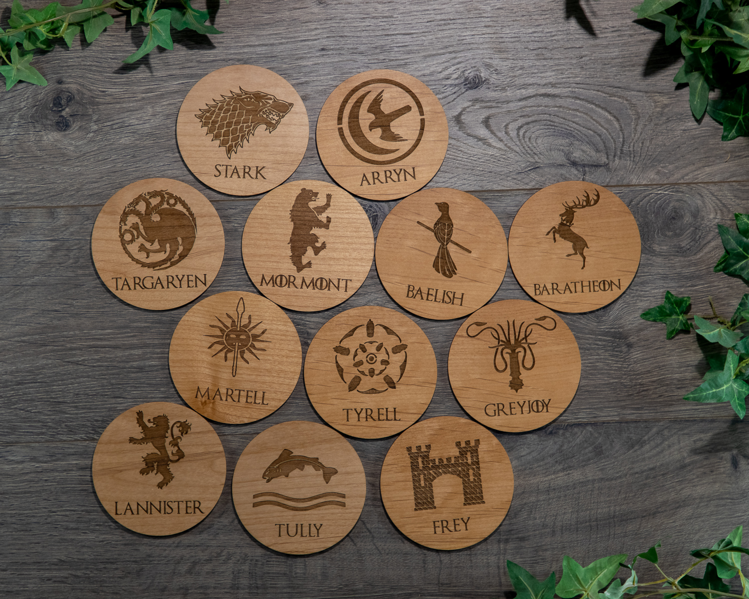 House Baratheon Game Of Thrones Wooden Coasters With House Sigil