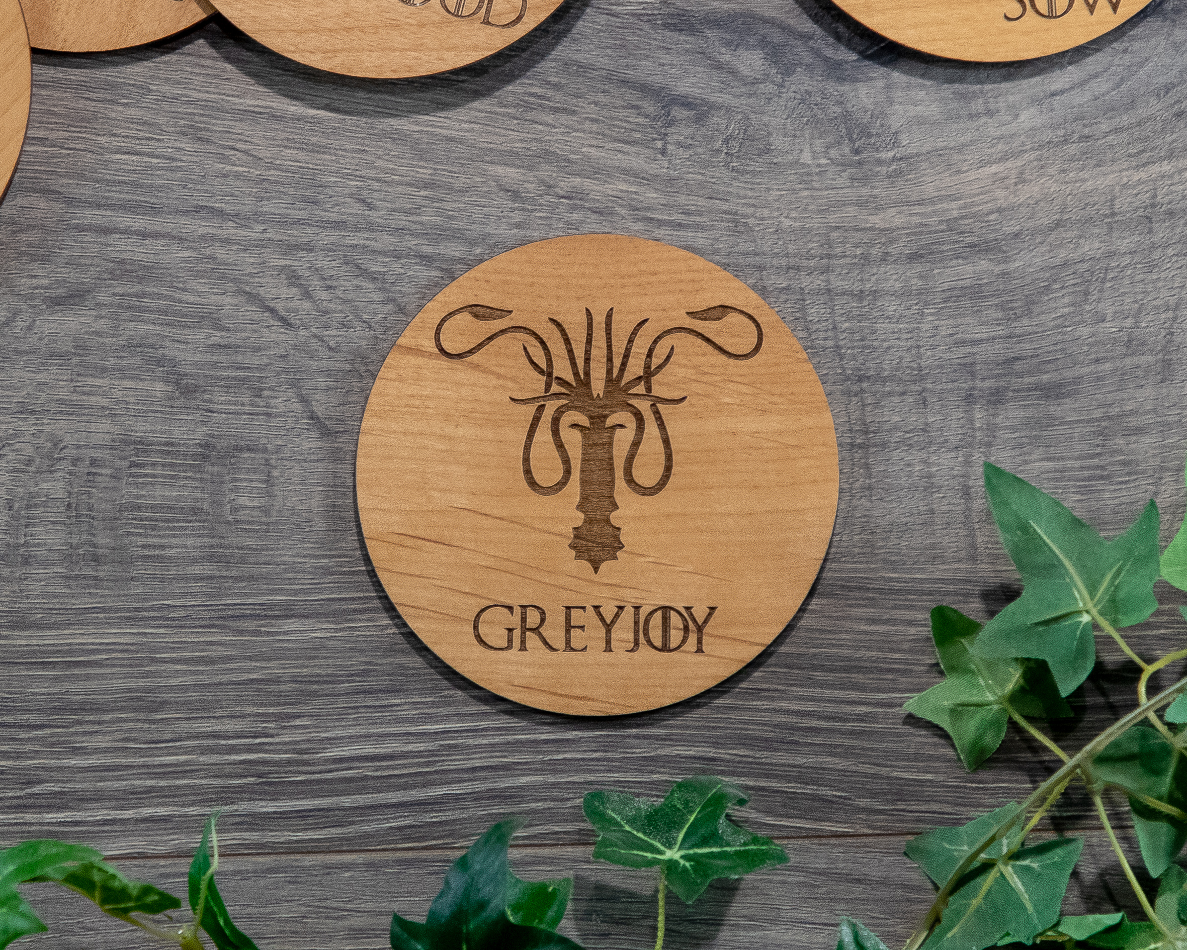 House Greyjoy Game of Thrones Wooden Coasters with House Sigil