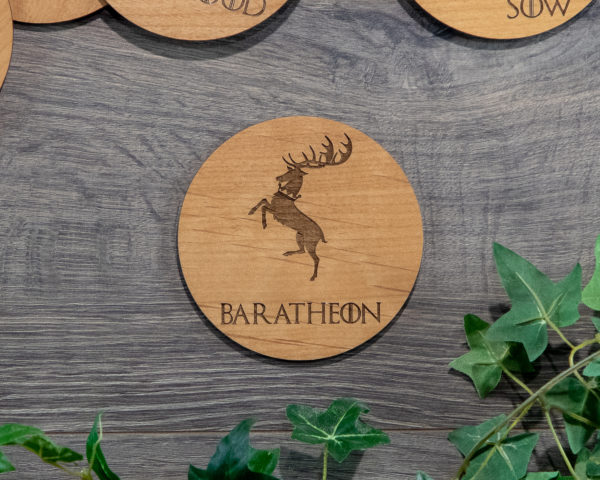 House Baratheon Game of Thrones Wooden Coasters with House Sigil