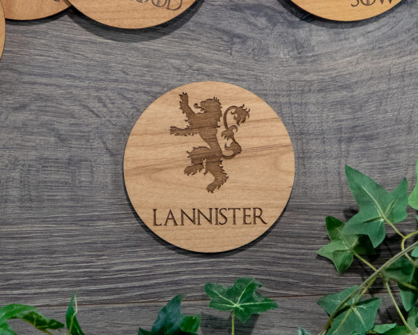 House Lannister Game of Thrones Wooden Coasters with House Sigil