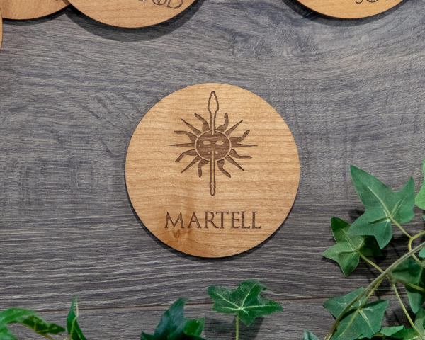 House Martell Game of Thrones Wooden Coasters with House Sigil