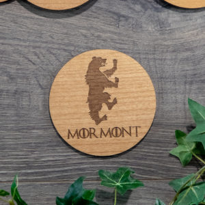House Mormont Game of Thrones Wooden Coasters with House Sigil