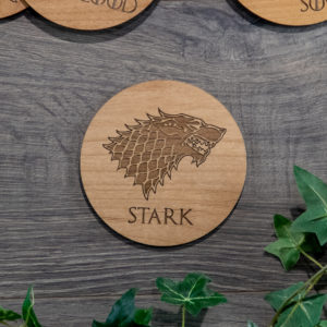 House Stark Game of Thrones Wooden Coasters with House Sigil