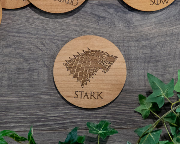 House Stark Game of Thrones Wooden Coasters with House Sigil