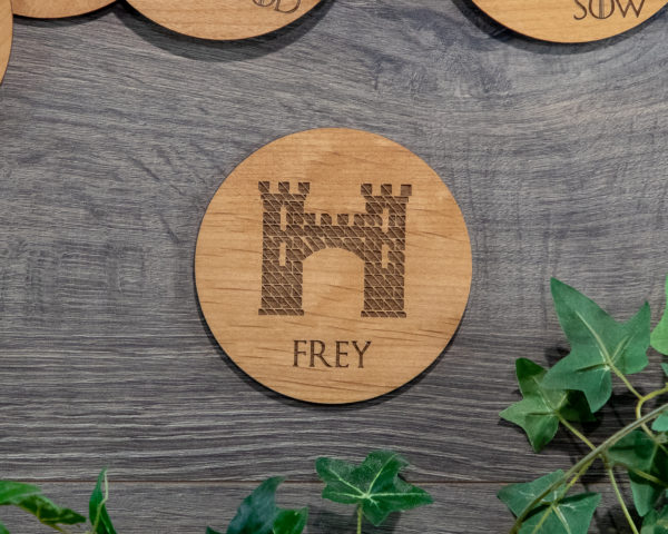 House Frey Game of Thrones Wooden Coasters with House Sigil