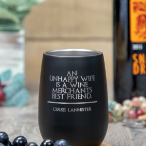 An Unhappy Wife Is A Wine Merchants Best Friend 12 ounce Stainless Steel Stemless Wine Glass