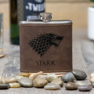 House Stark Game of Thrones Sigil 6 ounce leatherette flask with FREE Funnel