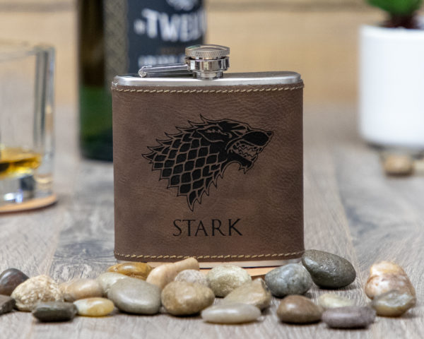 House Stark Game of Thrones Sigil 6 ounce leatherette flask with FREE Funnel