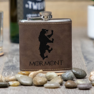 House Mormont Game of Thrones Sigil 6 ounce leatherette flask with FREE Funnel