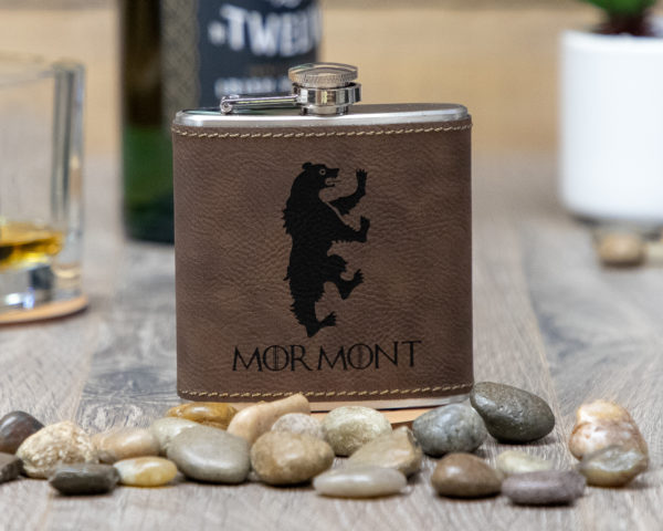 House Mormont Game of Thrones Sigil 6 ounce leatherette flask with FREE Funnel