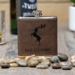 House Baratheon Game of Thrones Sigil 6 ounce leatherette flask with FREE Funnel