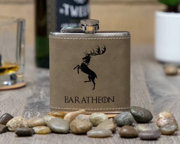 House Baratheon Game of Thrones Sigil 6 ounce leatherette flask with FREE Funnel