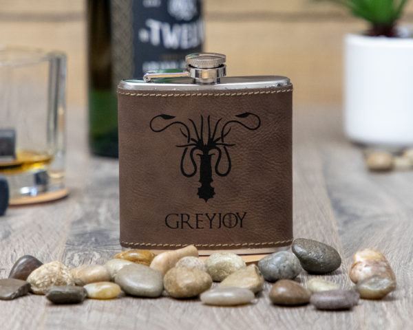 House Greyjoy Game of Thrones Sigil 6 ounce leatherette flask with FREE Funnel