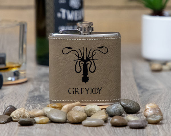 House Greyjoy Game of Thrones Sigil 6 ounce leatherette flask with FREE Funnel
