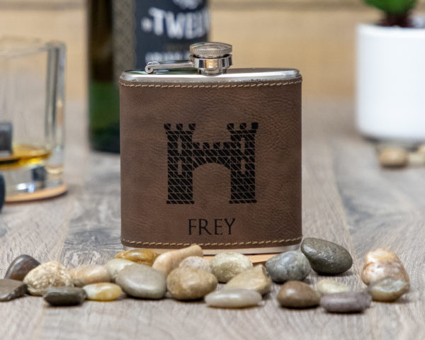 House Frey Game of Thrones Sigil 6 ounce leatherette flask with FREE Funnel