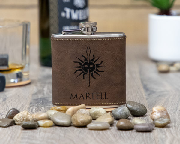 House Martell Game of Thrones Sigil 6 ounce leatherette flask with FREE Funnel