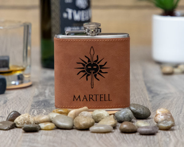 House Martell Game of Thrones Sigil 6 ounce leatherette flask with FREE Funnel