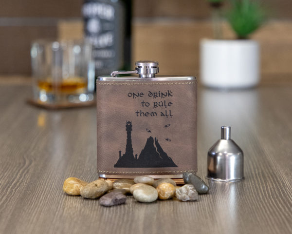 One Drink To Rule Them All 6 ounce leatherette flask with FREE Funnel