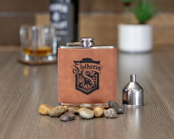 Slytherin House 6 ounce leatherette flask with FREE Funnel