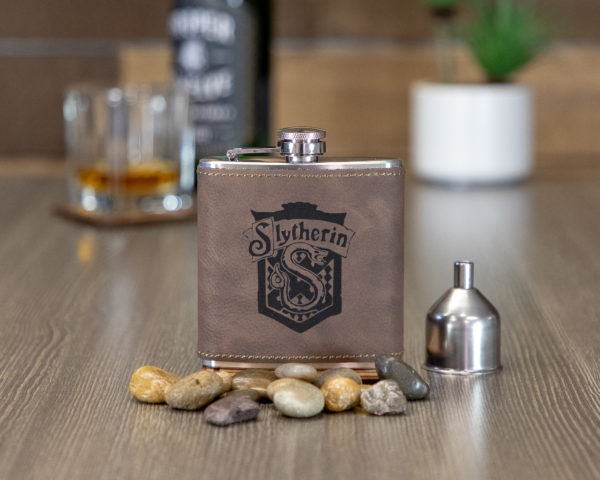 Slytherin House 6 ounce leatherette flask with FREE Funnel