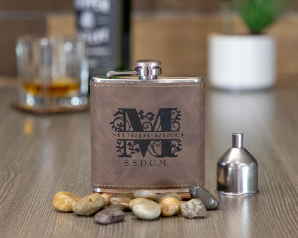 Murderino 6 ounce leatherette flask with FREE Funnel