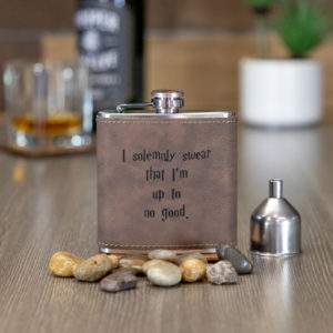 I Solemnly Swear That I Am Up To No Good 6 ounce leatherette flask with FREE Funnel