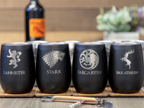 Set of 4 Game of Thrones Big 4 House Sigil 12 ounce Stainless Steel Stemless Wine Glass