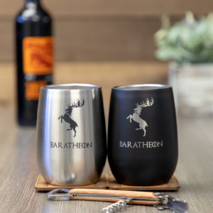 Set of 2 House Baratheon Game of Thrones Sigil 12 ounce Stainless Steel Stemless Wine Glass