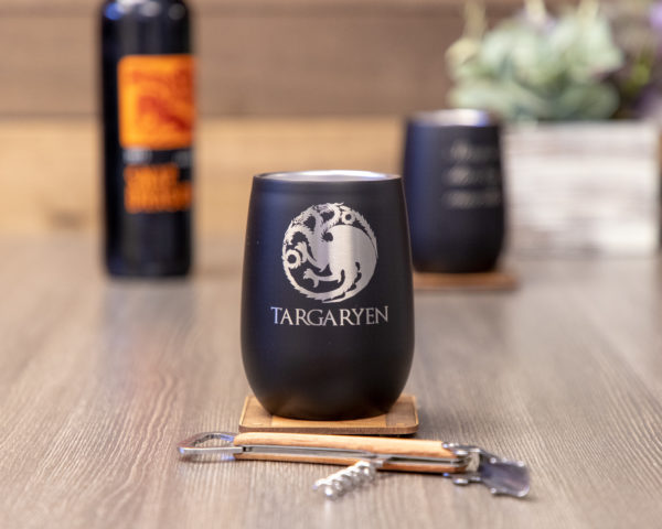 Set of 2 House Targaryen Game of Thrones Sigil 12 ounce Stainless Steel Stemless Wine Glass