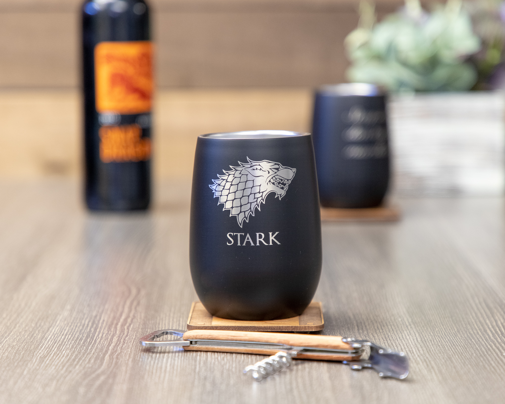 Set of 2 House Stark Game of Thrones Sigil 12 ounce Stainless Steel  Stemless Wine Glass - Winmark Stamp & Sign - Stamps and Signs