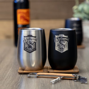 Set of 2 Slytherin House 12 ounce Stainless Steel Stemless Wine Glass