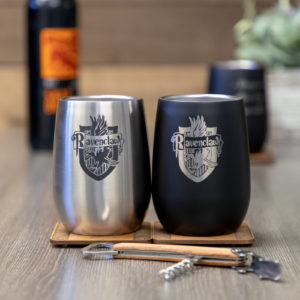 Set of 2 Ravenclaw House 12 ounce Stainless Steel Stemless Wine Glass