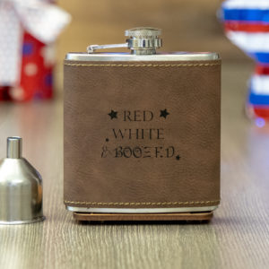 Red White & Boozed 6 ounce leatherette flask with FREE Funnel