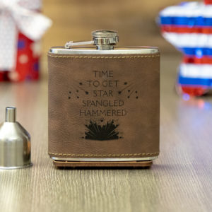 Star Spangled Hammered 6 ounce leatherette flask with FREE Funnel