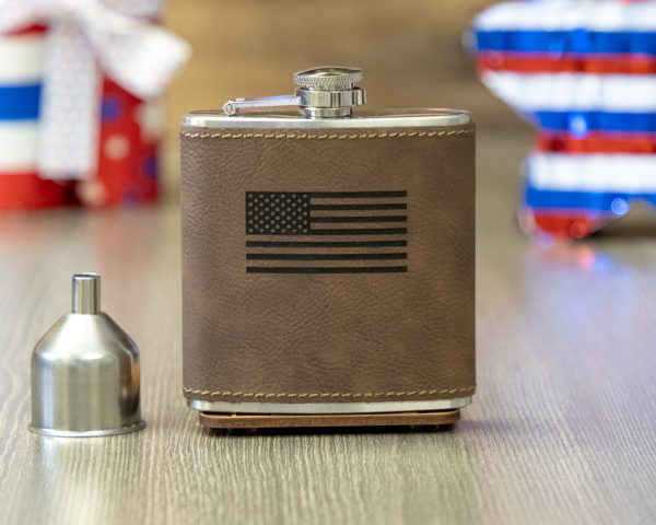American Flag 6 ounce leatherette flask with FREE Funnel