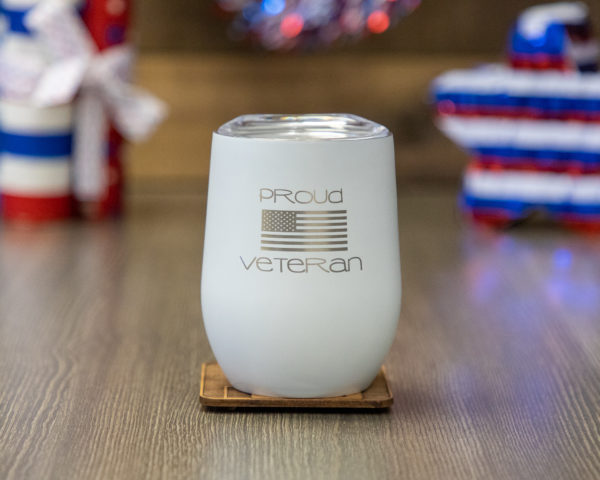 Proud Veteran American Flag 12 ounce Stainless Steel Stemless Wine Glass