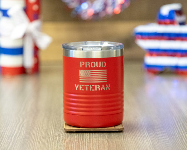 Proud Veteran Stencil American Flag 10 ounce vacuum insulated mug