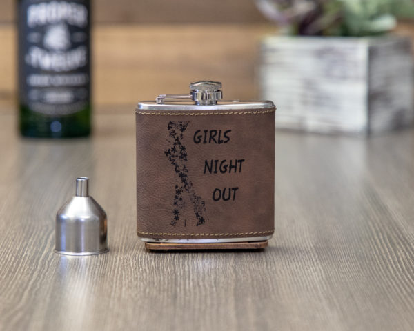 Girls Night Out 6 ounce leatherette flask with FREE Funnel