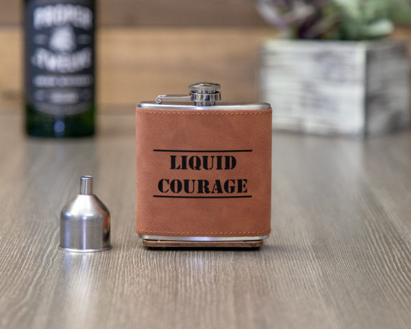 Liquid Courage 6 ounce leatherette flask with FREE Funnel