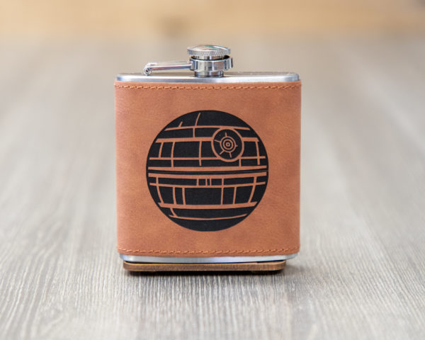Death Star 6 ounce leatherette flask with FREE Funnel